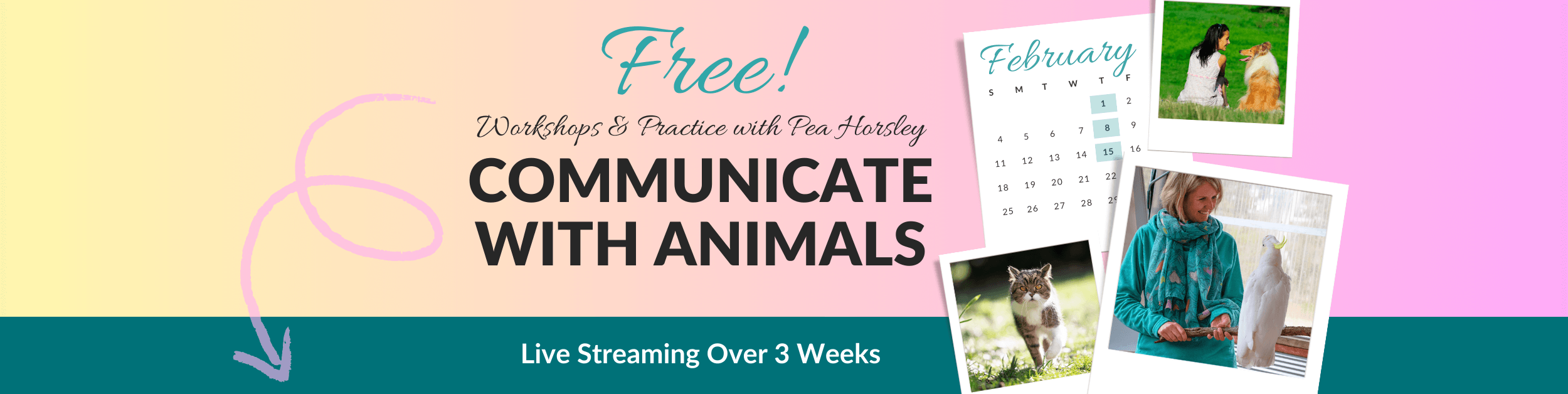 Communicate with Animals Free workshop & practice with Pea Hosley. Live streaming over 3 weeks in February